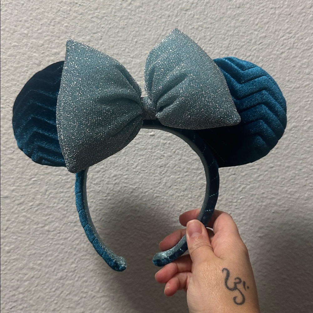 Disney Teal and Glitter Silver Minnie Ears Headband